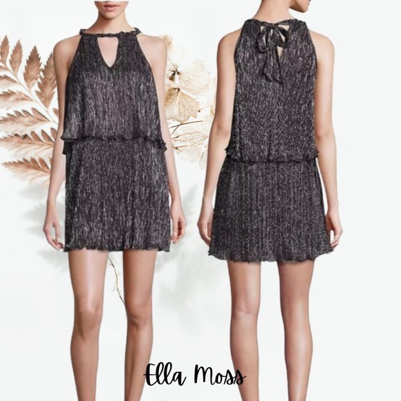NWT Ella Moss Black Cerine Metallic Tiered Keyhole Illusion Dress - Picture 1 of 12